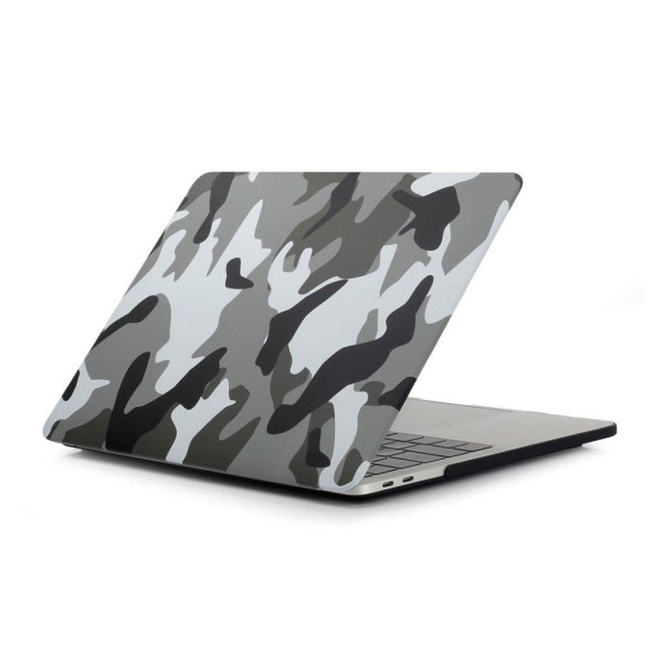 MacBook Pro 13 Touchbar Kuvallinen Kova Muovi Suoja Kuori - Camo Musta Silver grey