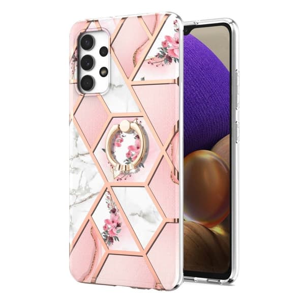 Marble Mønstret Cover med Ring Holder til Samsung Galaxy M32 5G / A32 5g - Lyserøde Blomster Pink
