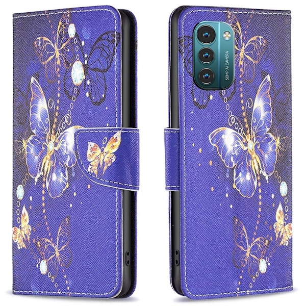 Wonderland Nokia G11 / Nokia G21 flip etui - Lilla Sommerfugle Purple