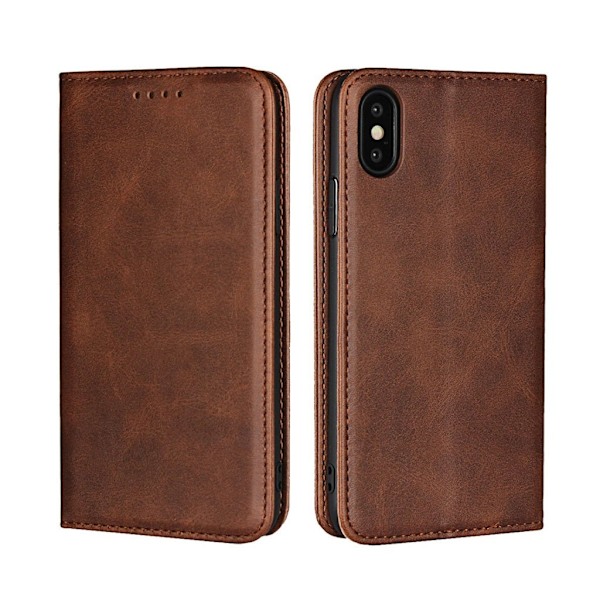 iPhone Xs Auto-Absorbed Lær Flip Etui - Kaffe Brown