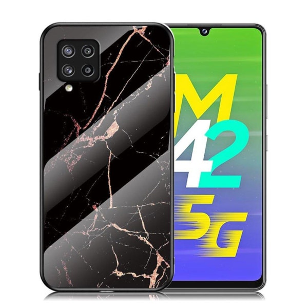 Fantasy Marmor Samsung Galaxy M42 5G skal - Guld Svart Marmor Svart