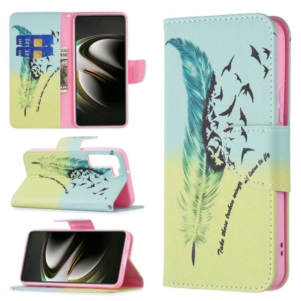 Wonderland Samsung Galaxy S22 Flip Etui - Fjer og Fugle Multicolor