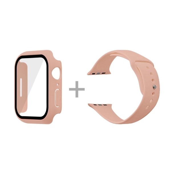 Apple Watch (45 mm) silikoneurrem + cover med hærdet glas - Lyserød / Størrelse: S / M Pink