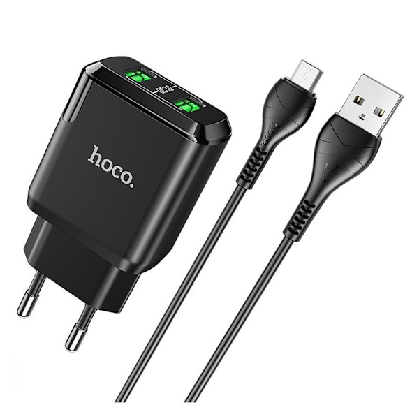 HOCO N6 Charmer dual port QC3.0 oplader sæt (Micro) (EU) - Sort Black