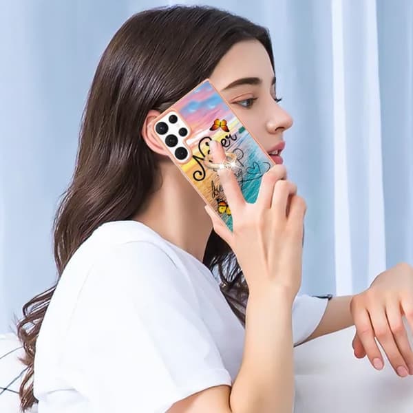 Marble Mønstret Cover med Ring Holder til Samsung Galaxy S22 Ultra - Never Stop Dreaming Multicolor