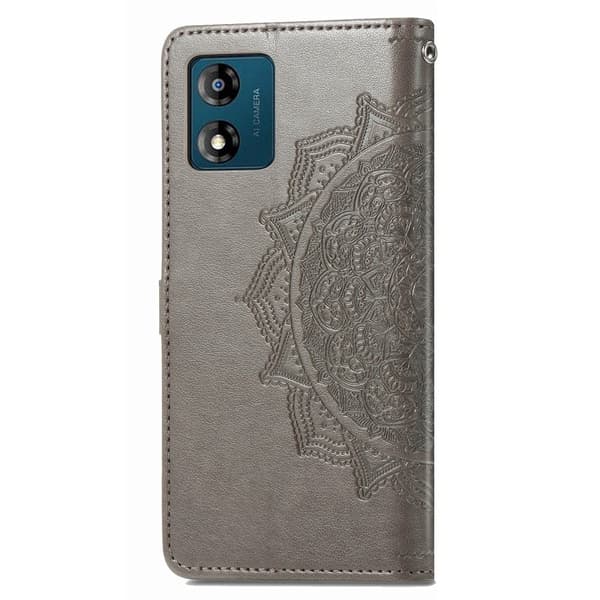 Mandala Motorola Moto E13 Flippetui - Grå Silver grey