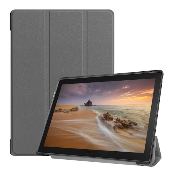 Lenovo Tab E10 trefold læder flip etui - Grå Silver grey