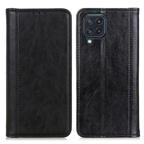 Äkta läder Samsung Galaxy M32 fodral med magnetisk stängning Svart