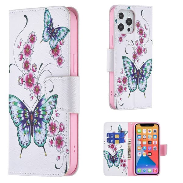 Wonderland iPhone 13 Pro flip etui - Ferskenblomst Multicolor