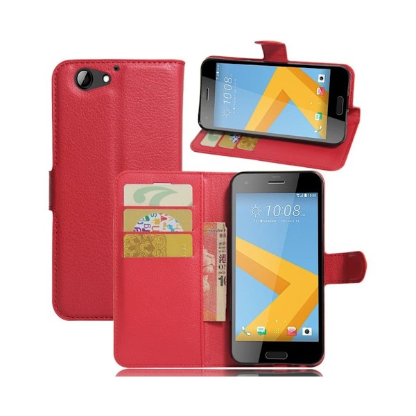 HTC A9s stilfuldt læder-etui m. kortholder - Rød Red