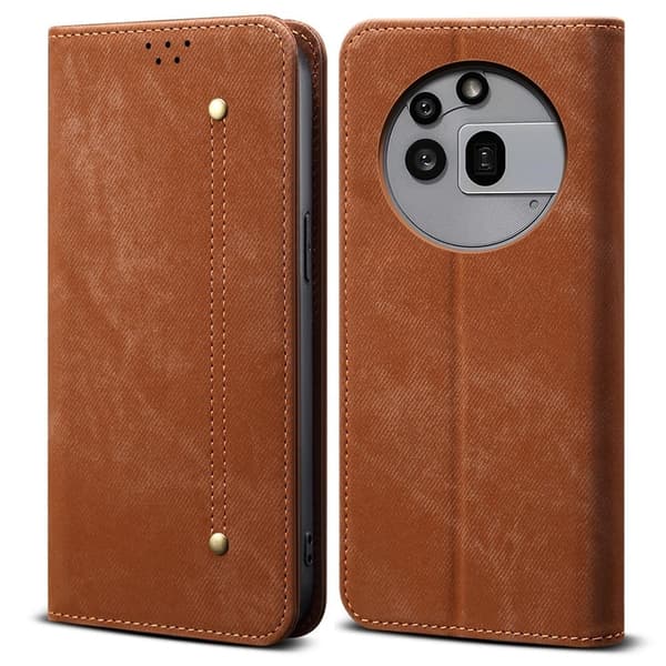 Nothing Phone (3a) Pro Case Jeans Cloth Texture Anti-Scratch Leather Stand Phone Cover - Kaffe Brun