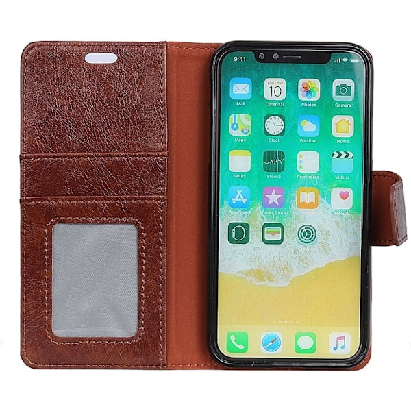 iPhone XR mobilfodral delad läder silikon stående plånbok - Brun Brun