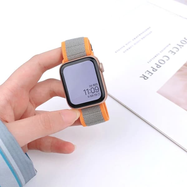 Urrem Apple Watch Series 10 46mm Elastisk nylon figur-8 spænde rem - Grå Orange Silver grey
