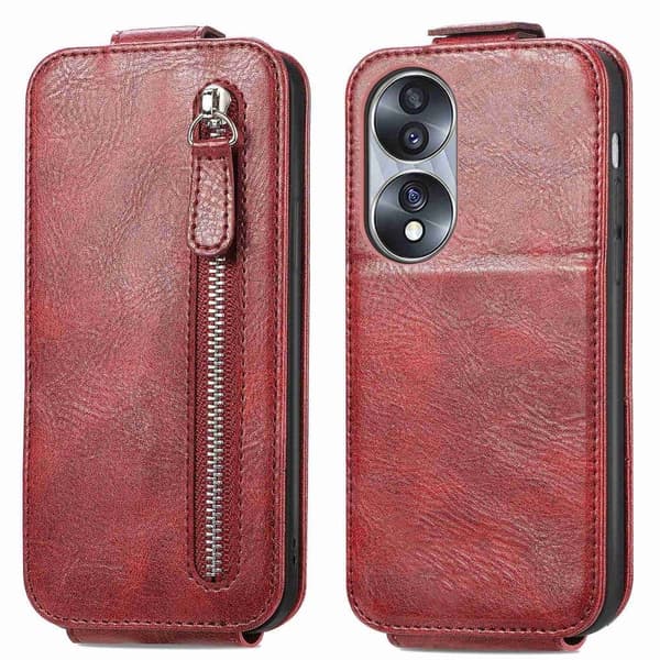 Vertical Flip Phone Etui med Zipper til Honor 70 - Rød Red