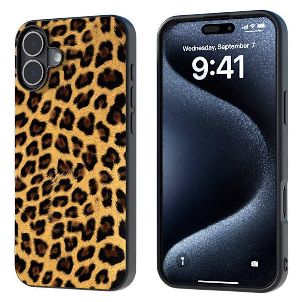 ABEEL iPhone 16 Plus Fodral Leopard Print Läder och flexibelt mobilskal - Guld Guld
