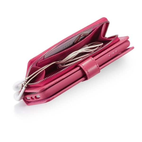 Zipper læderetui med pung til iPhone Xs Max - Pink Pink
