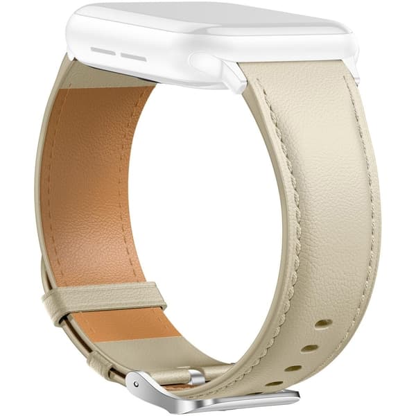 Läderband Apple Watch Series 10 42mm spetsig svansrem silverspänne - Aprikos Brun