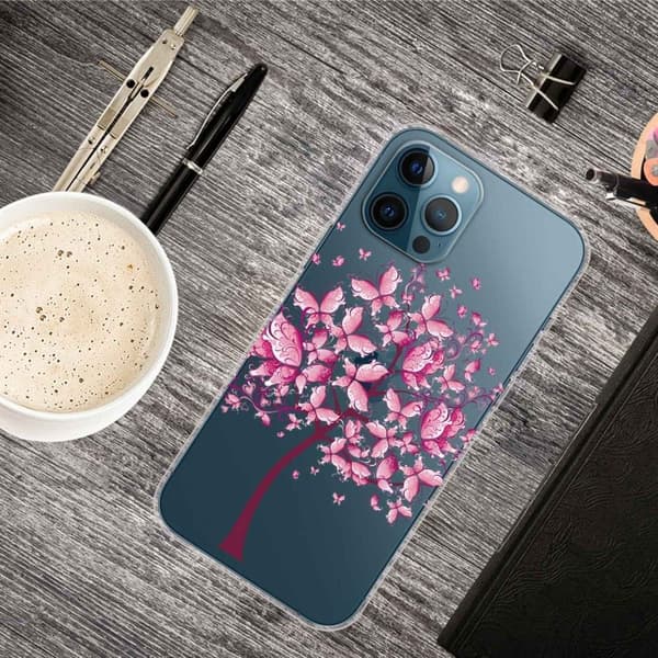 Butterfly iPhone 14 Pro nahkakotelo - Perhonen Puu Pink