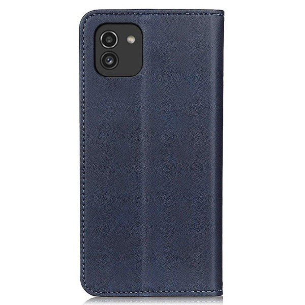 Lompakko-style Aitoa Nahkaa Läppäkotelo For Samsung Galaxy A03 - Sininen Blue