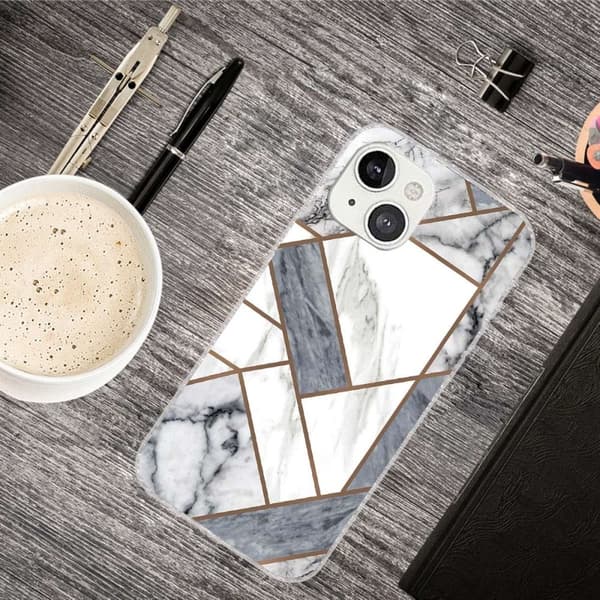 Marmordesign iPhone 14 Plus deksel - Grå / Hvite Marmorfliser Silver grey
