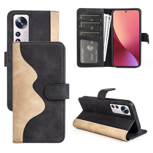 To-farvet Xiaomi 12 Lite læderetui - Sort Black