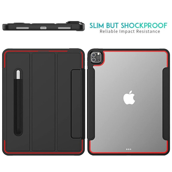 iPad Pro 12.9 inch (2020) elegant tri-fold fodral - svart / röd Svart