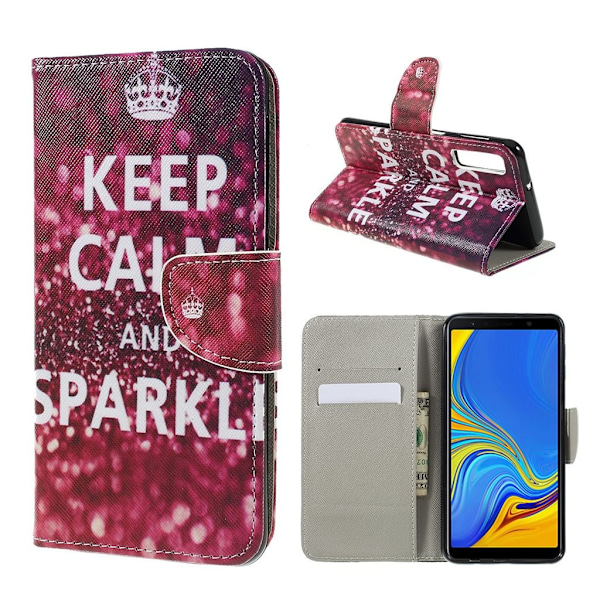 Samsung Galaxy A7 (2018) mobiletui i kunstlæder med Cross tekstur og pung - "Keep Calm And Sparkle" Multicolor