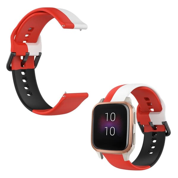 20mm three color silicone watch strap for Garmin watch - Red / Black / White multifärg