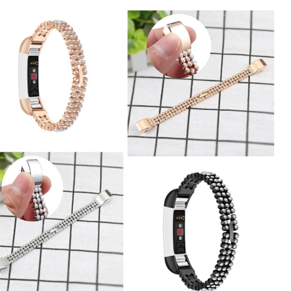 Fitbit Alta urlänk blandad metall material träningsklocka strasstenar - Svart Svart