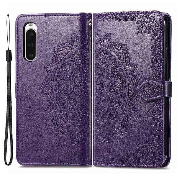Mandala Sony Xperia 10 V etui i lær - Lilla Purple