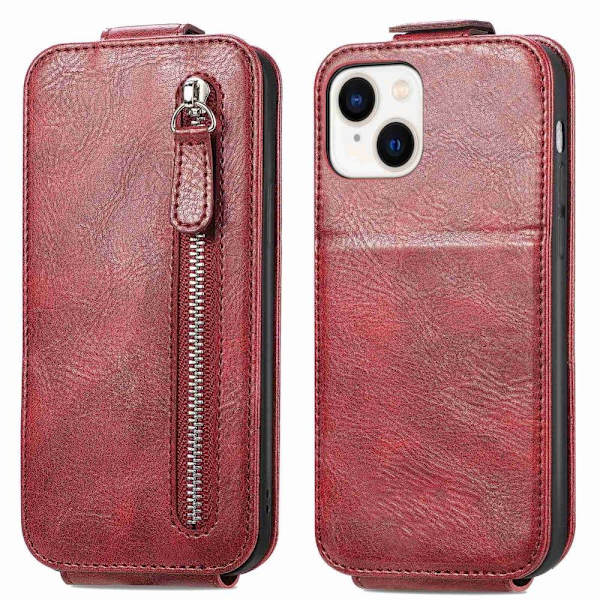 Vertical Flip Phone Etui med Zipper til iPhone 14 Plus - Rød Red