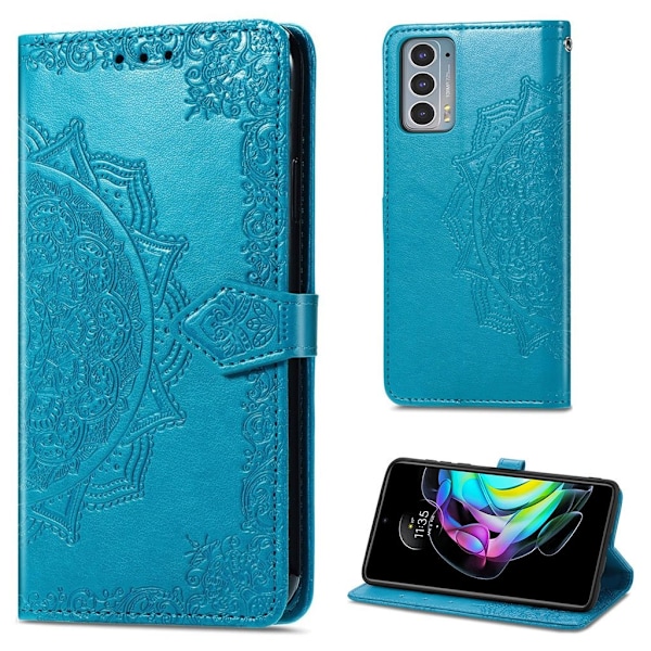 Mandala läder Motorola Edge 20 fodral - Blå Blå