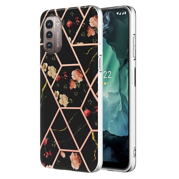 Marmormotiv Nokia G11 / Nokia G21 skal - Svarta Blommor Svart
