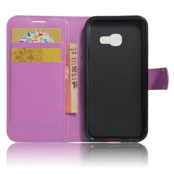 Samsung Galaxy A3 (2017) etui av lær m. Litchi tekstur - Purple