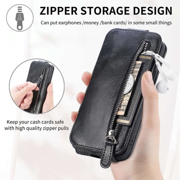 Vertical Flip Phone Etui med Zipper til Samsung Galaxy A72 5G - Svart Black