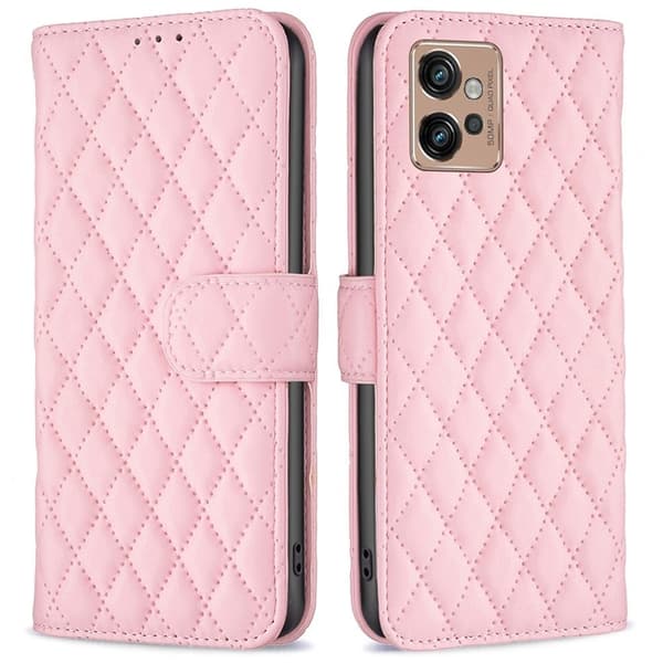 Rombemønster, matt flip-deksel for Motorola Moto G32 - Rosa Pink