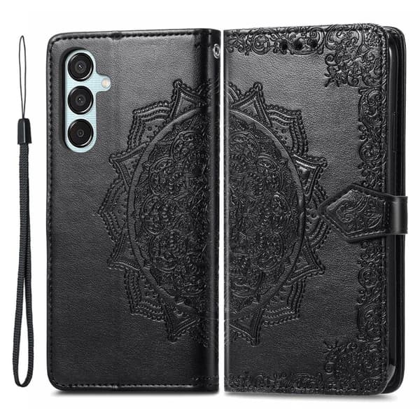 Mandala Samsung Galaxy M15 nahkakotelo - Musta Black