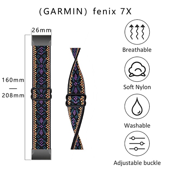 Elastisk, åndbar nylon-urrem til Garmin-ur - Lilla Multicolor