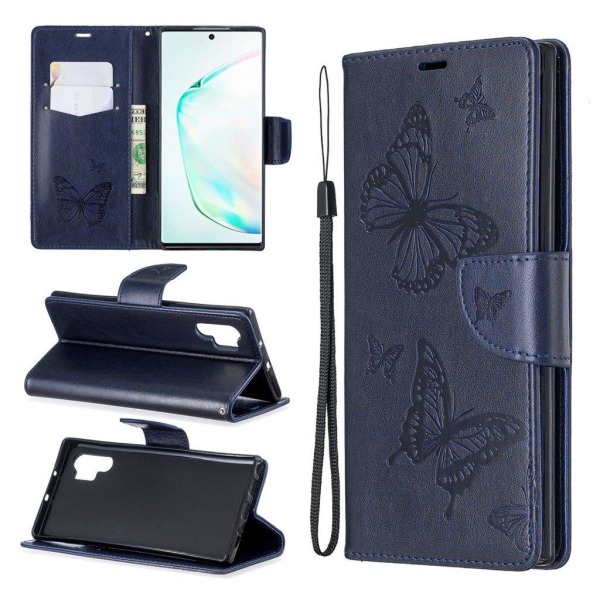 Butterfly läder Samsung Galaxy Note 10 Plus fodral - Blå Blå
