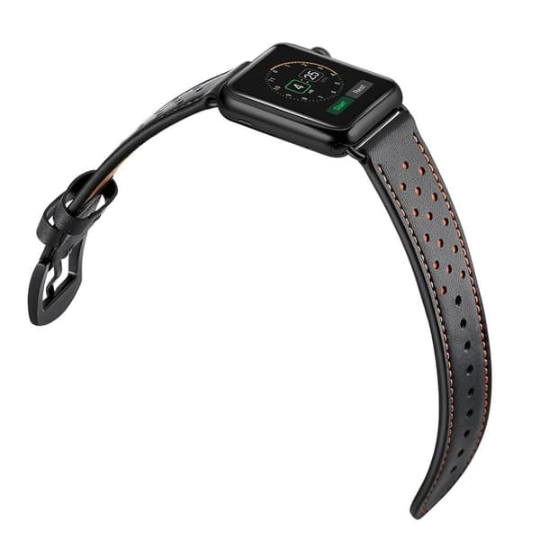 Crazy Horse Apple Watch Series 5 44mm ægte læder Urrem - Orange / Sort Black