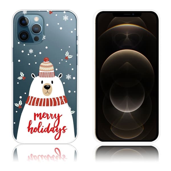 Fleksibelt bagcover til iPhone 12 Pro Max med julemønstertryk - Glædelig Jul White