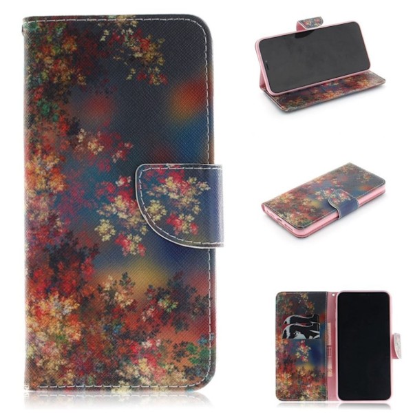 iPhone Xs Max mønstret læder flip cover - Blomstret Træ Multicolor