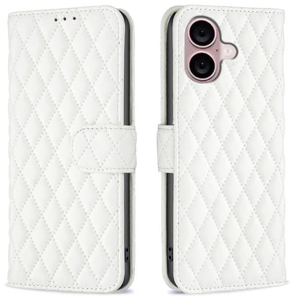Rhombus mat iPhone 16 flip etui - Hvid White