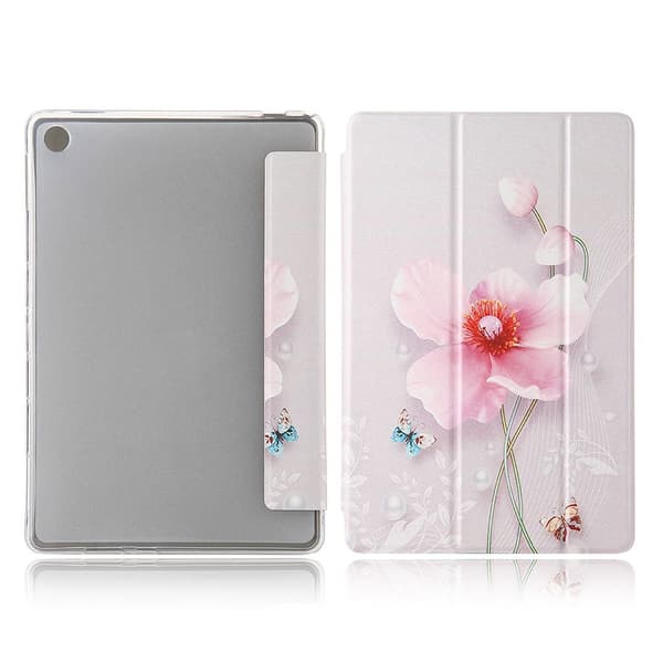 Huawei MediaPad M5 Lite 10 tri-fold mønster læder flip etui - lyserød blomst Pink