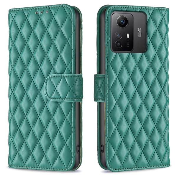 Rhombus mat Xiaomi Redmi Note 12S flip etui - Grøn Green