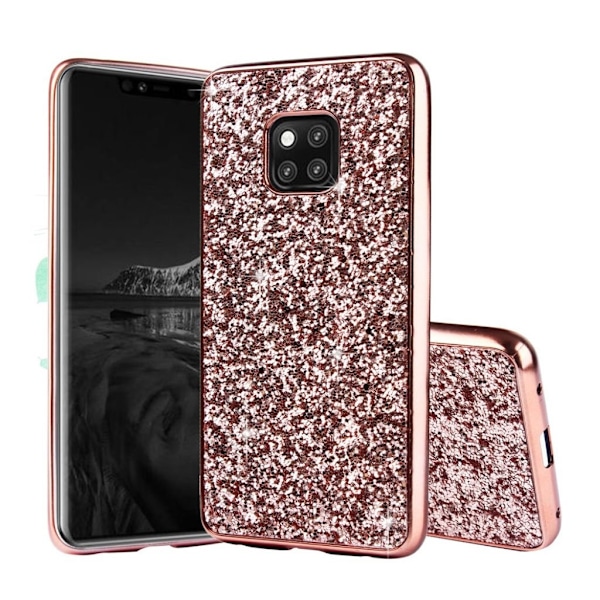 Huawei Mate 20 Pro galvaniserat hybrid plast mobilskal med glitter - Ros Guld Rosa