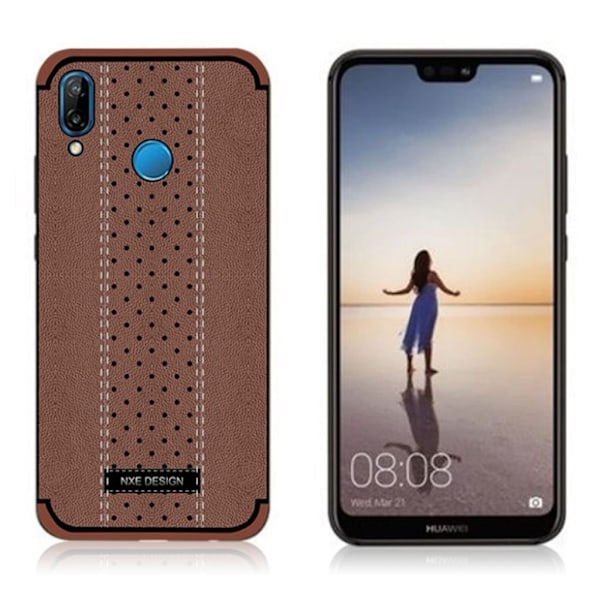 Huawei P20 Lite - Nova 3e mobilskal syntetläder silikon stygnmönster - Brun Brun