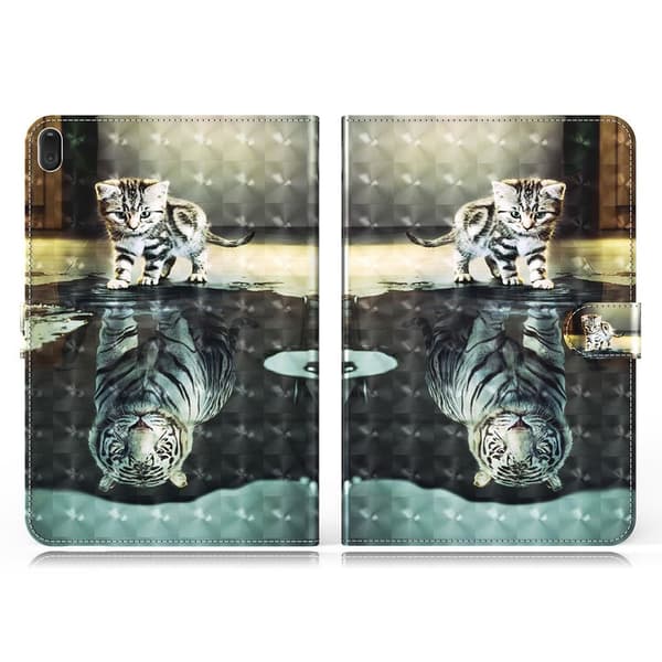 Lenovo Tab E10 Mønster Lær Flippetui - Katt og Tiger Multicolor