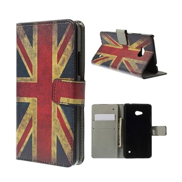 Moberg Microsoft Lumia 640 Læder Etui med Kortholder - Vintage UK Flag Multicolor