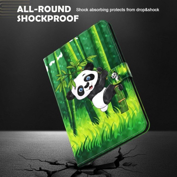 Lenovo Tab M10 FHD Plus Mønster Læder Flip Etui - Panda og Bambu Green